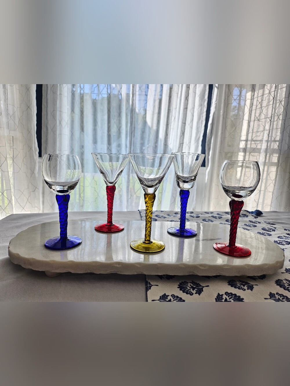 VTG The Bombay Company Colorful Twisted Spiral Stem Cordial Glasses Set of 5